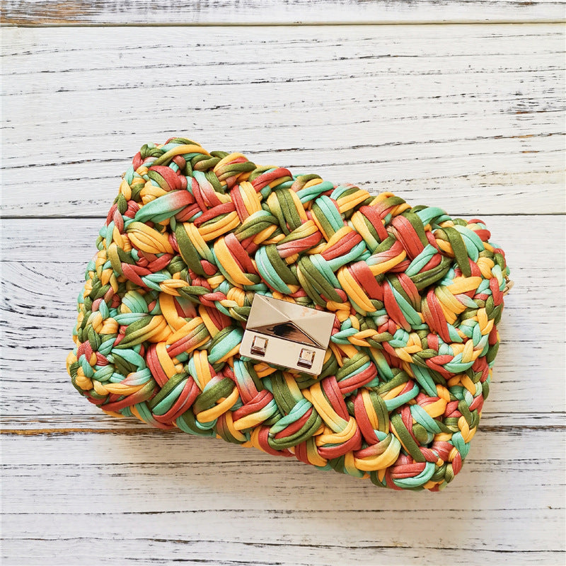 Handmade Crossbody Crochet Cloth Line Small Fragrance Knitting Bag